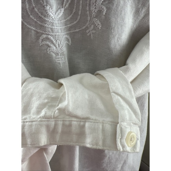White linen cotton SM embroidered blouse tunic lightweight boho soft cottagecore - Picture 3 of 10